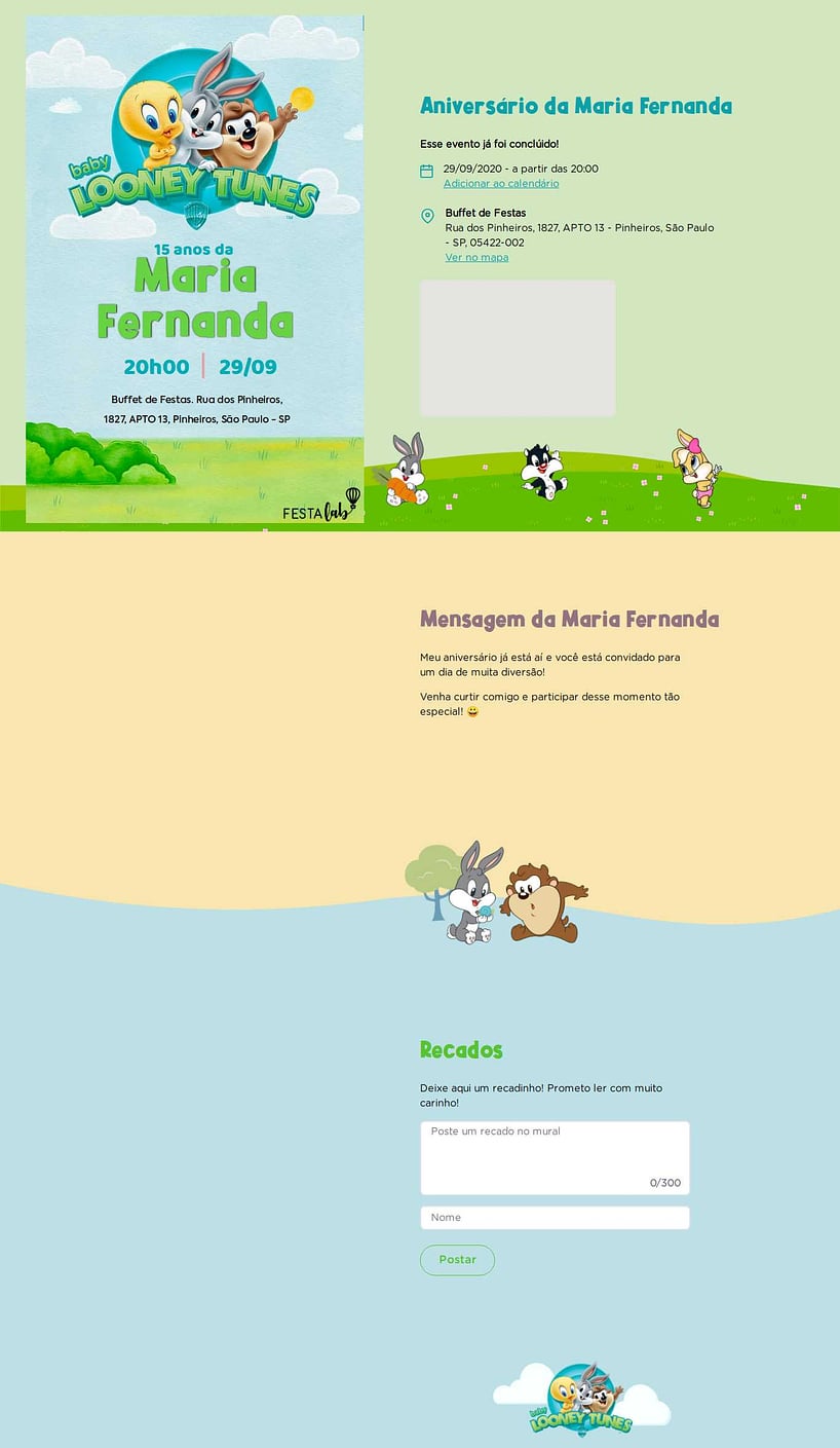 Convite online de aniversário - Baby Looney Tunes| FestaLab