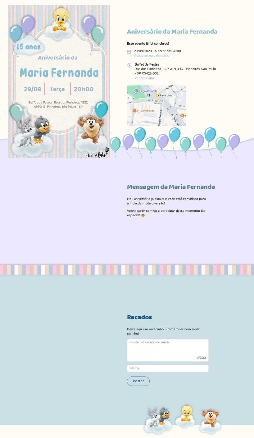 Vibe de Aniversario - Baby Looney Tunes Listradinho de Azul