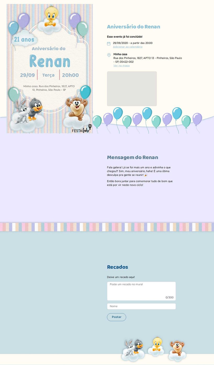 Vibe de Aniversario - Baby Looney Tunes Listradinho de Azul