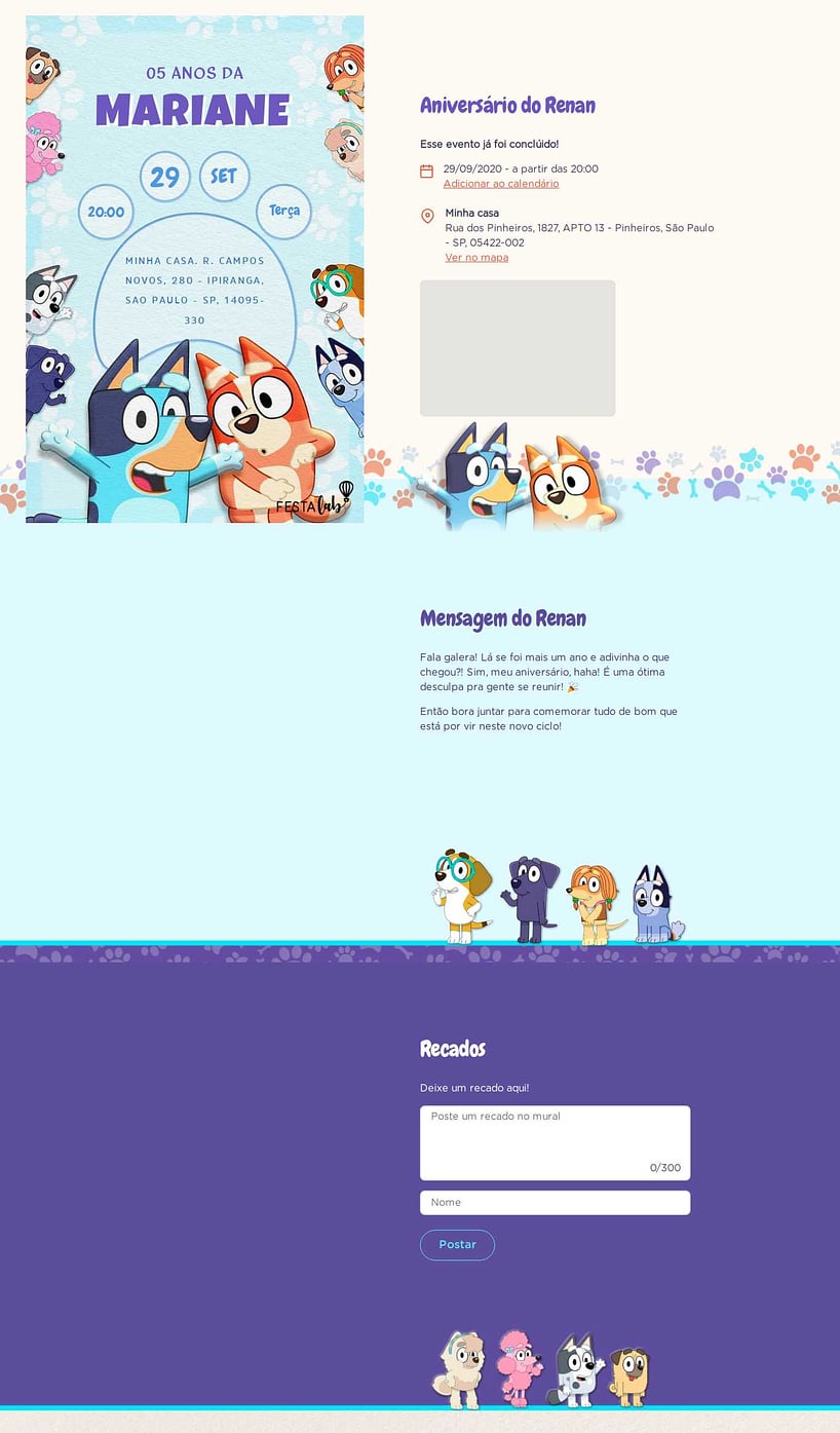 Convite online de aniversário - Bluey e seus amigos| FestaLab