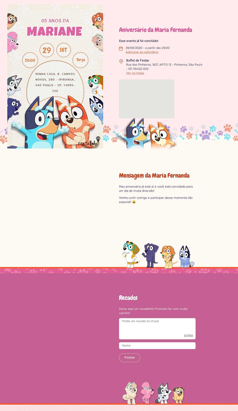 Convite online de aniversário - Bluey e seus Amigos Rosa| FestaLab