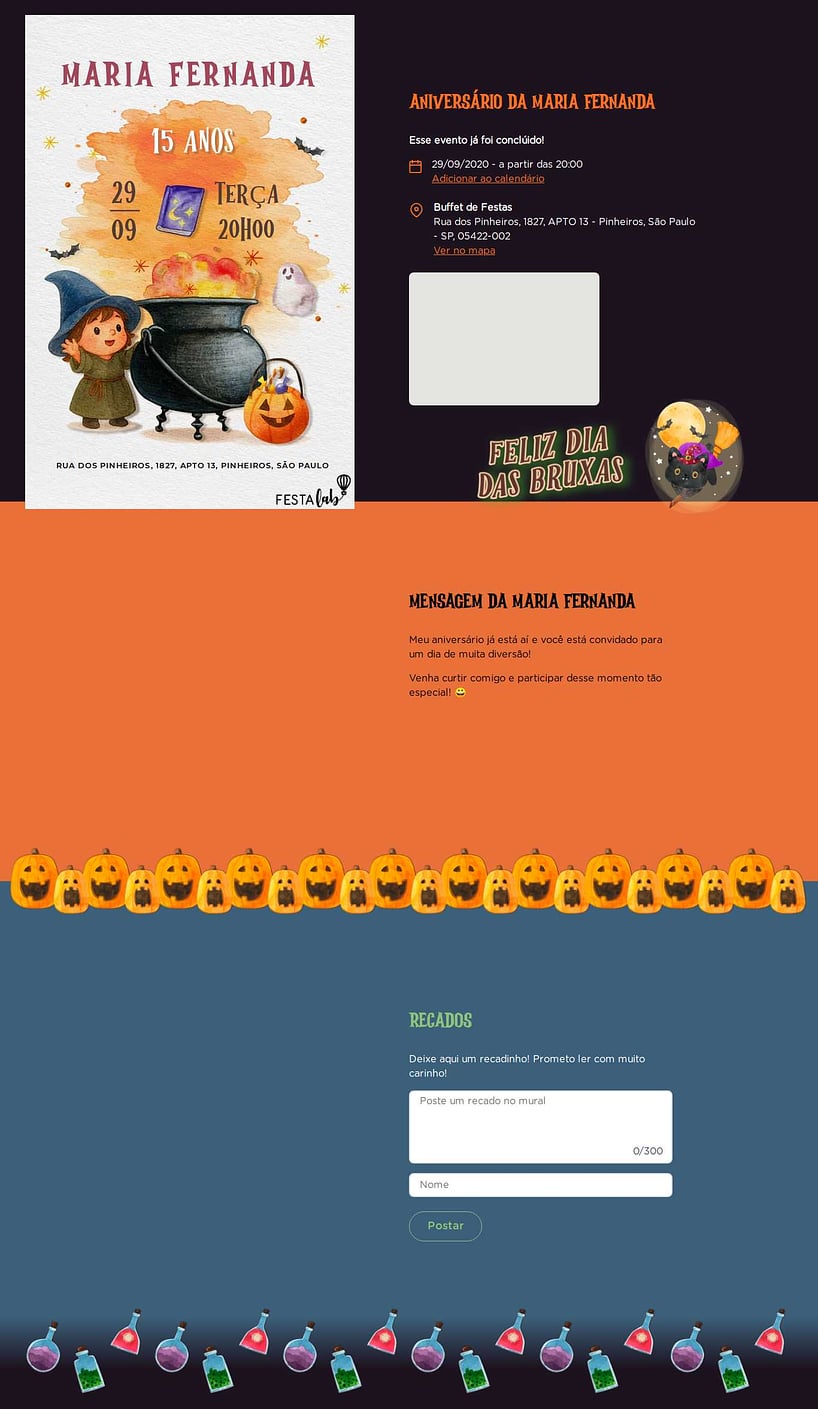 Convite online de aniversário - Caldeirão da Bruxa| FestaLab