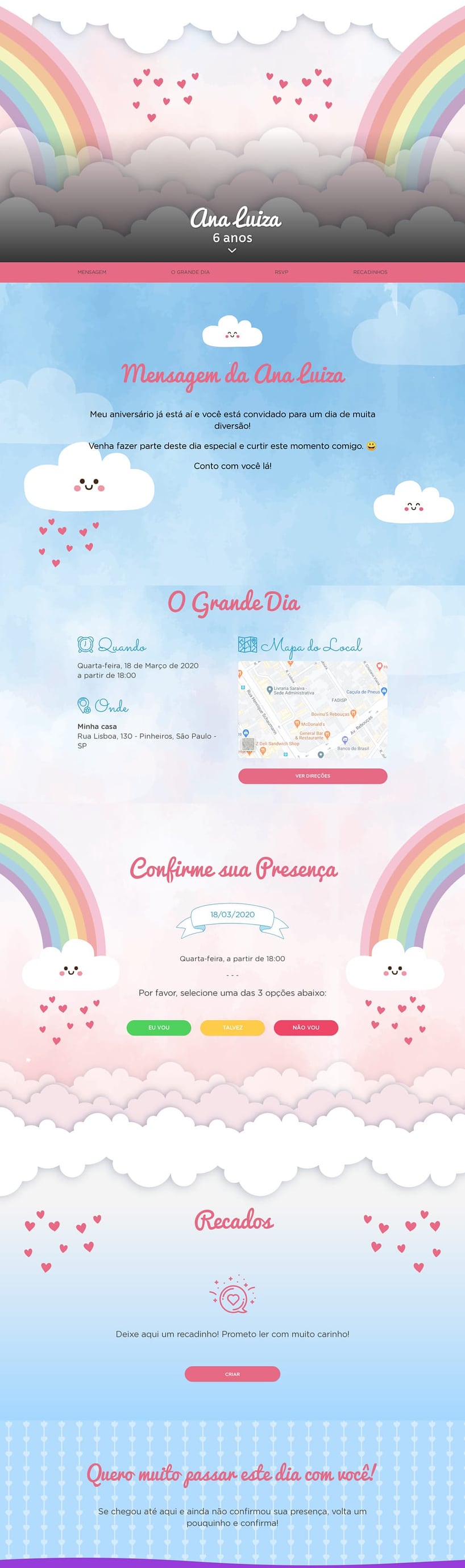 Convite online de aniversário - Chuva de Amor| FestaLab
