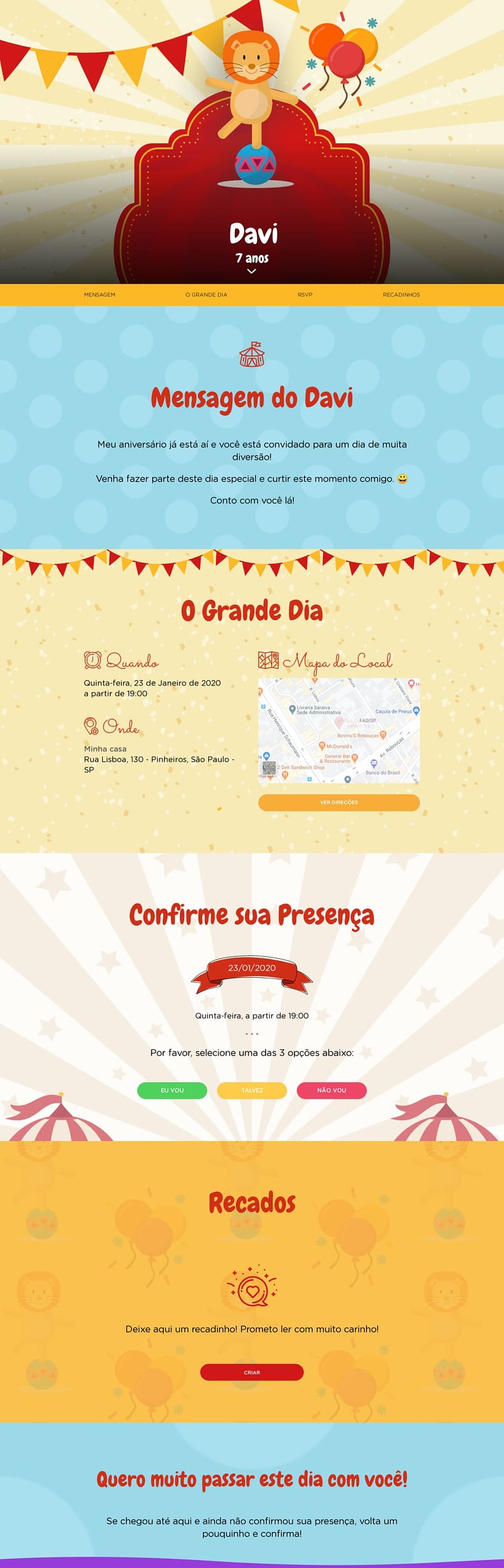 Convite online de aniversário - Circo dos Sonhos| FestaLab
