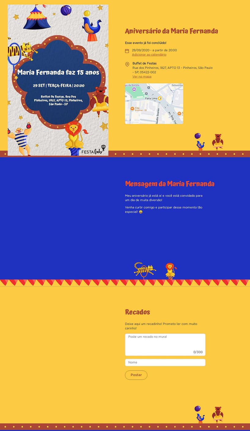 Convite online de aniversário - Circo| FestaLab