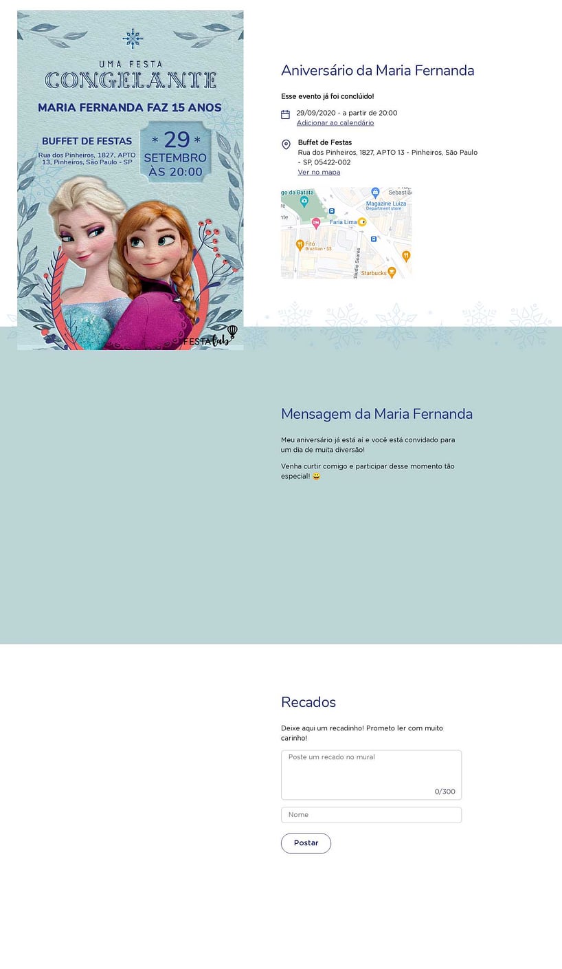 Convite online Frozen grátis para editar