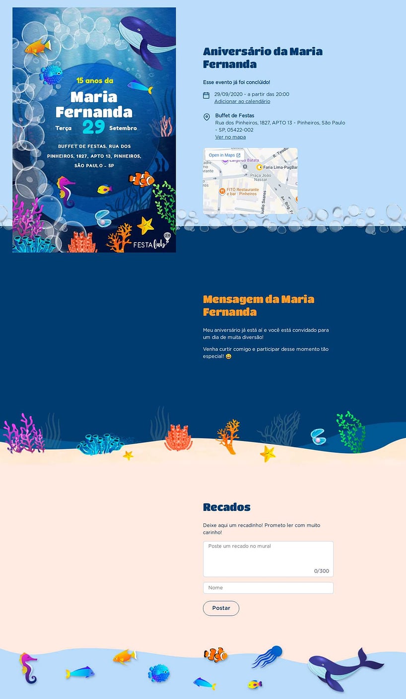 Convite online de aniversário - Explorando o Fundo do Mar| FestaLab