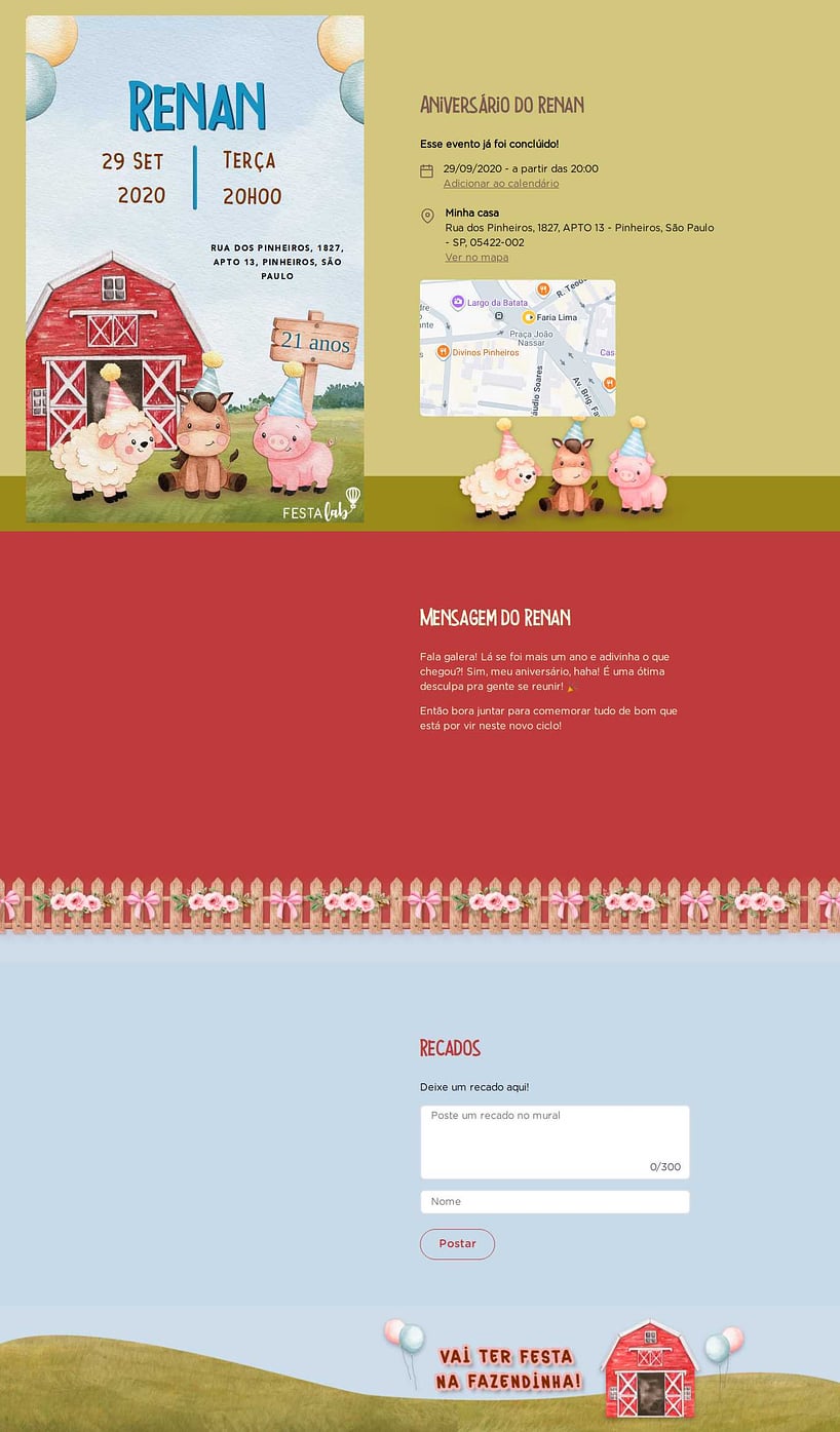 Convite online de aniversário - Fazendinha dos Sonhos Azul| FestaLab