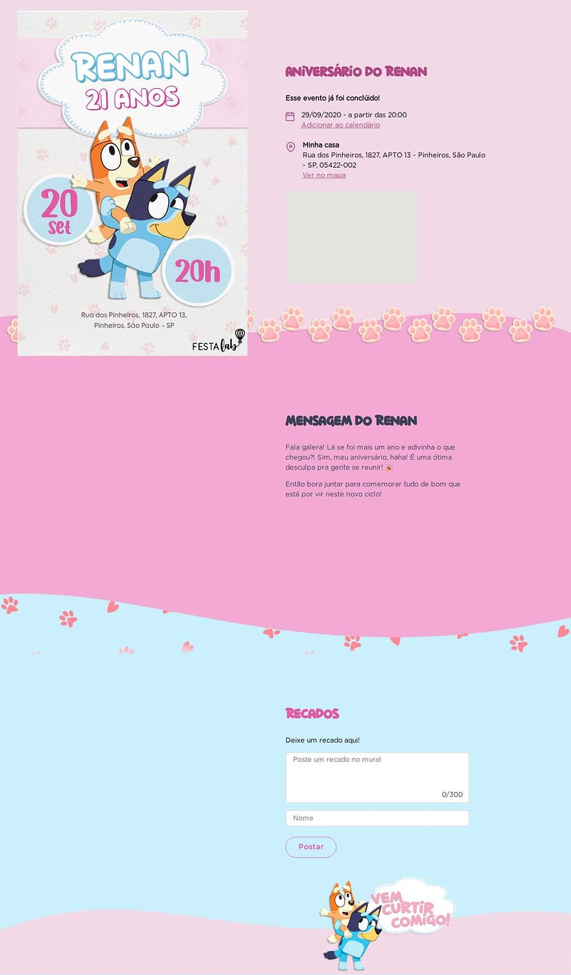 Convite online de aniversário - Festa da Bluey e da Bingo| FestaLab