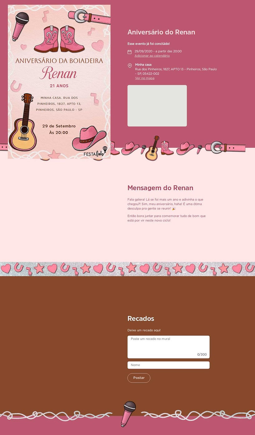 Convite online de aniversário - Festa da Boiadeira| FestaLab