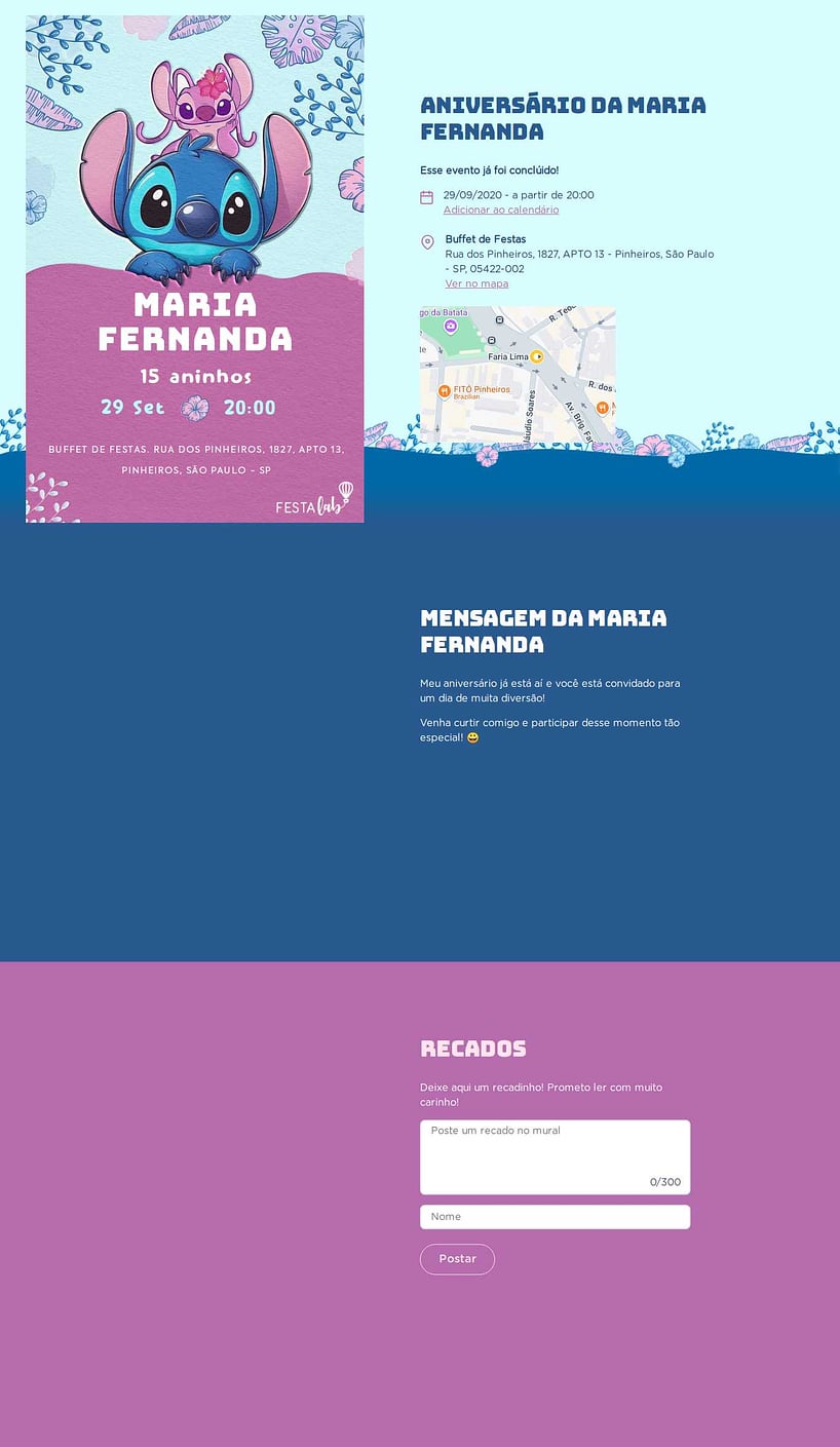 Convite online de aniversário - Festa do Stitch Rosa| FestaLab