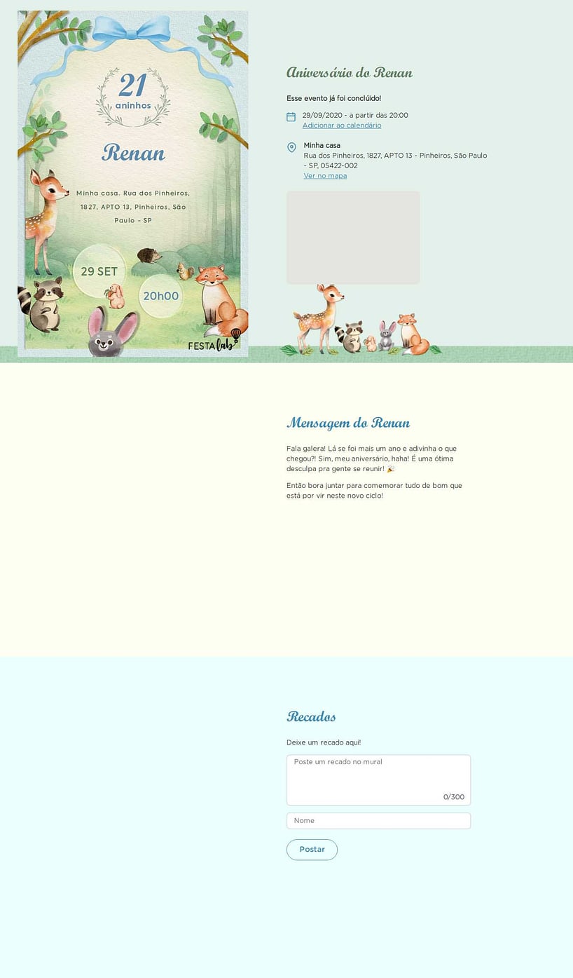 Convite online de aniversário - Festa No Bosque Encantado Azul| FestaLab