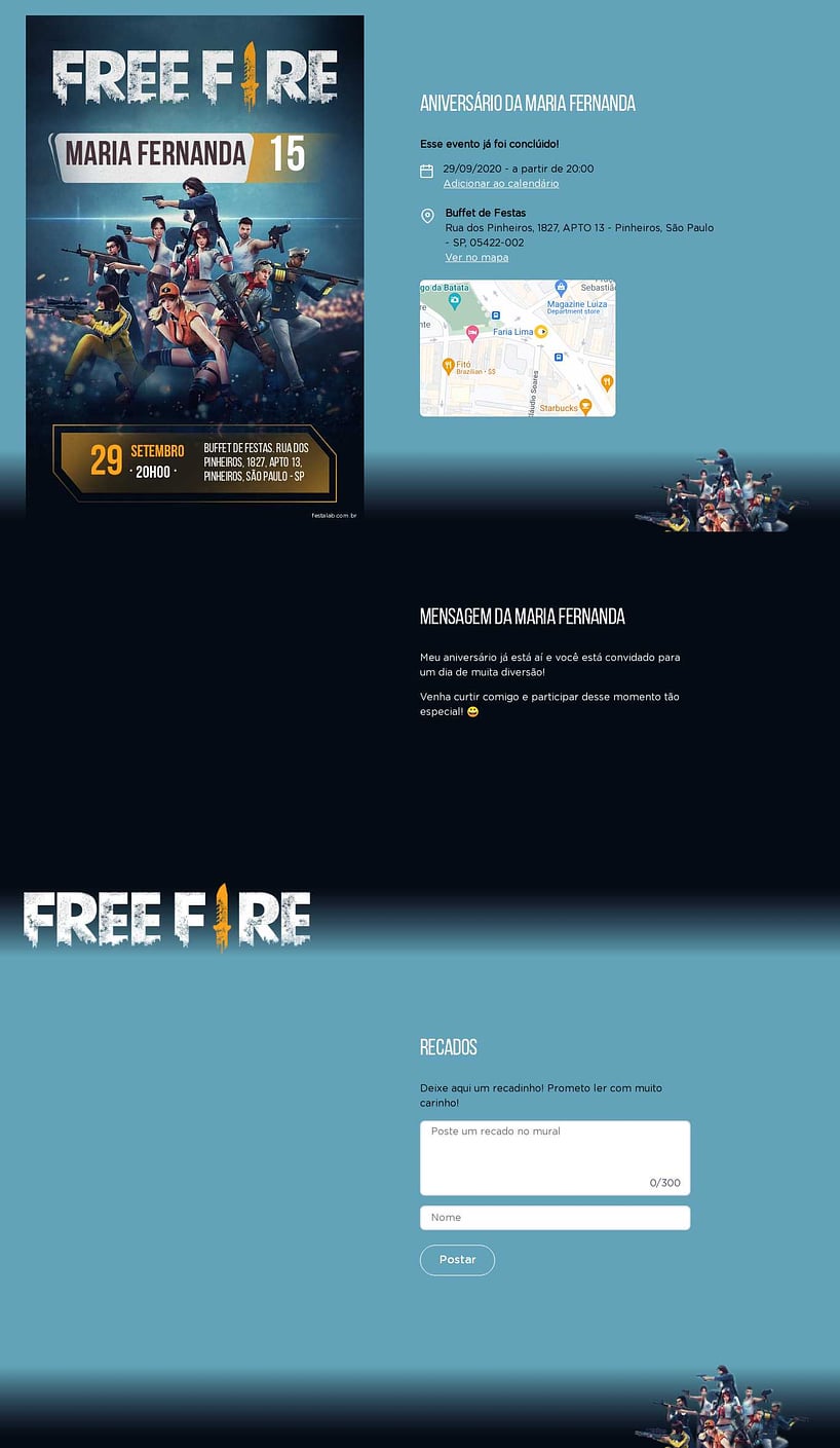 Convite Digital Personalizado - Free Fire