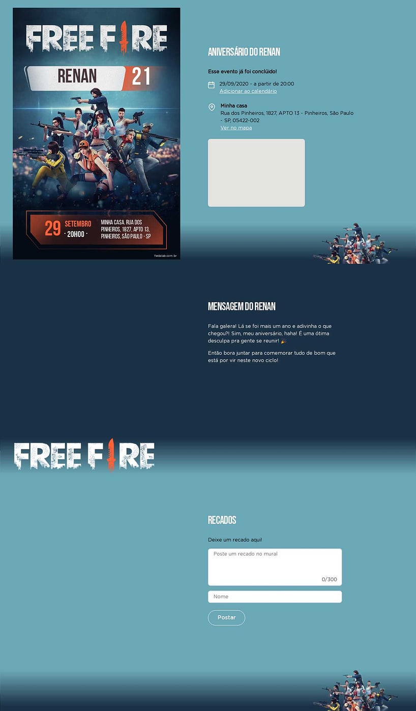 Convite Digital Personalizado - Free Fire