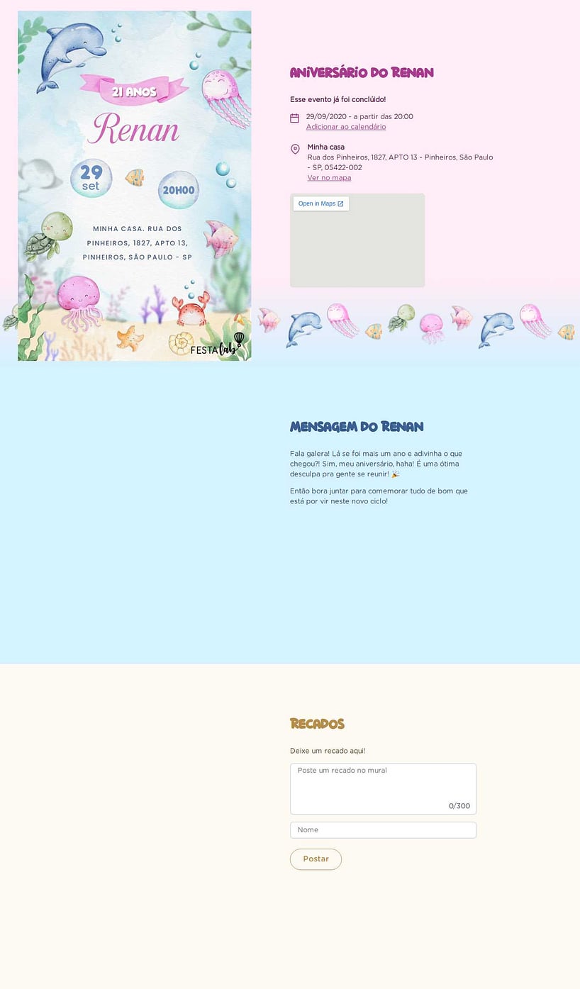 Convite online de aniversário - Fundo do Mar Encantado| FestaLab