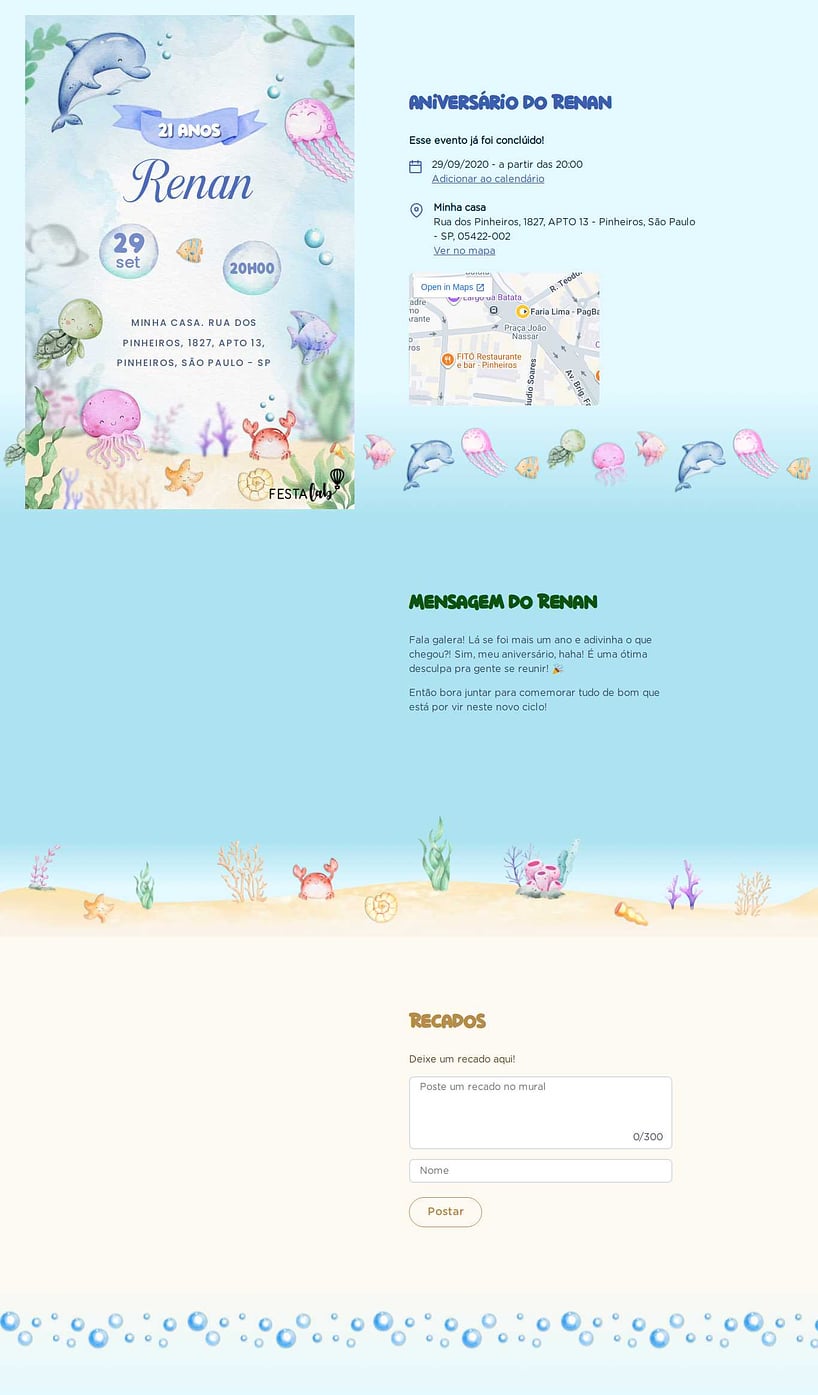 Vibe de Aniversario - Fundo do Mar Encantado Azul