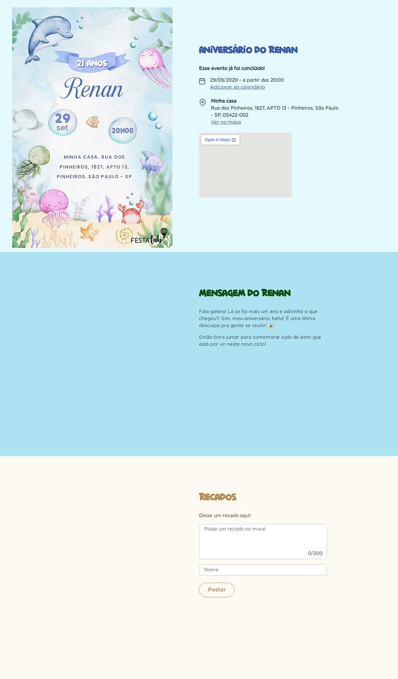 Vibe de Aniversario - Fundo do Mar Encantado Azul