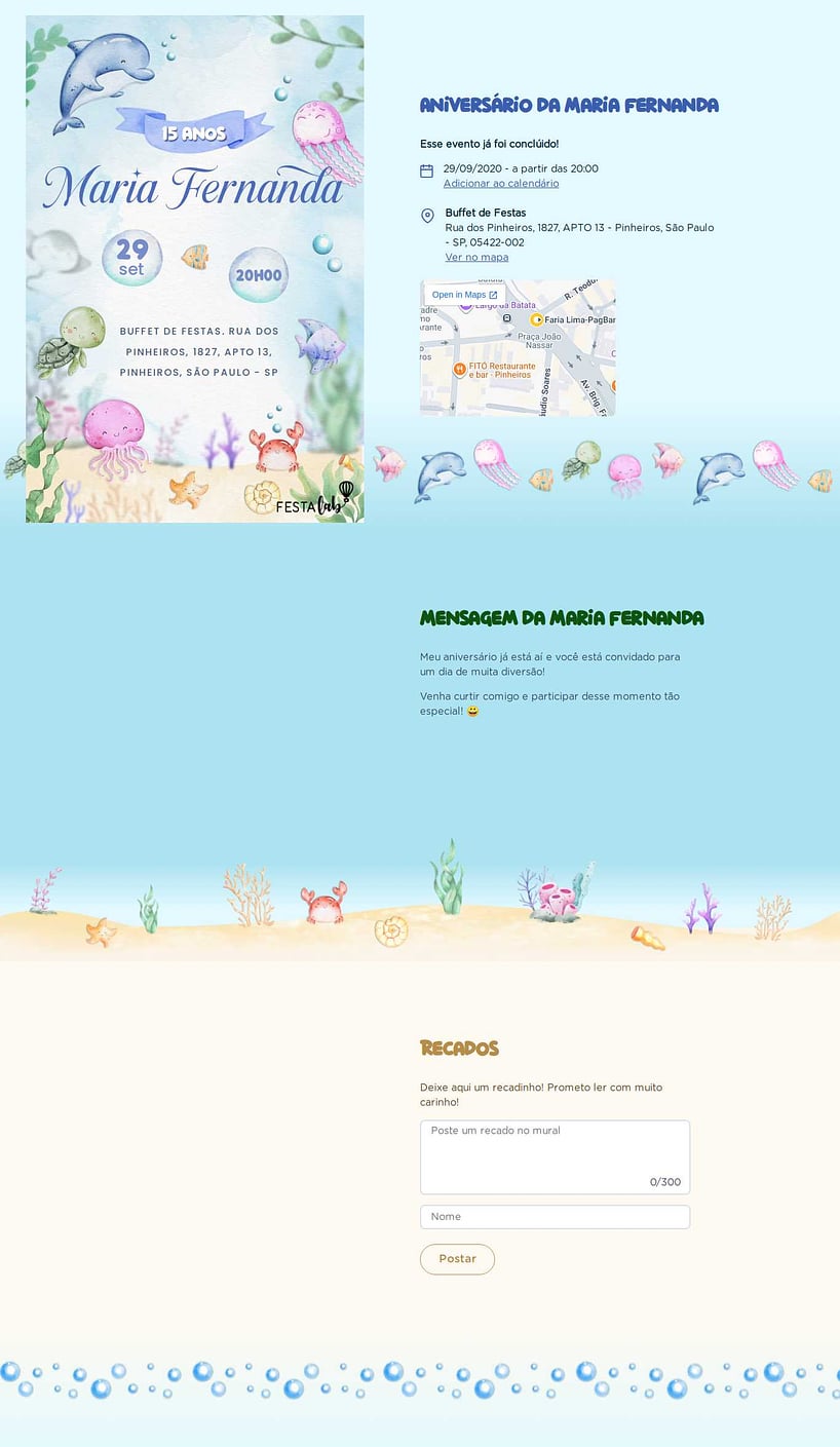 Vibe de Aniversario - Fundo do Mar Encantado Azul