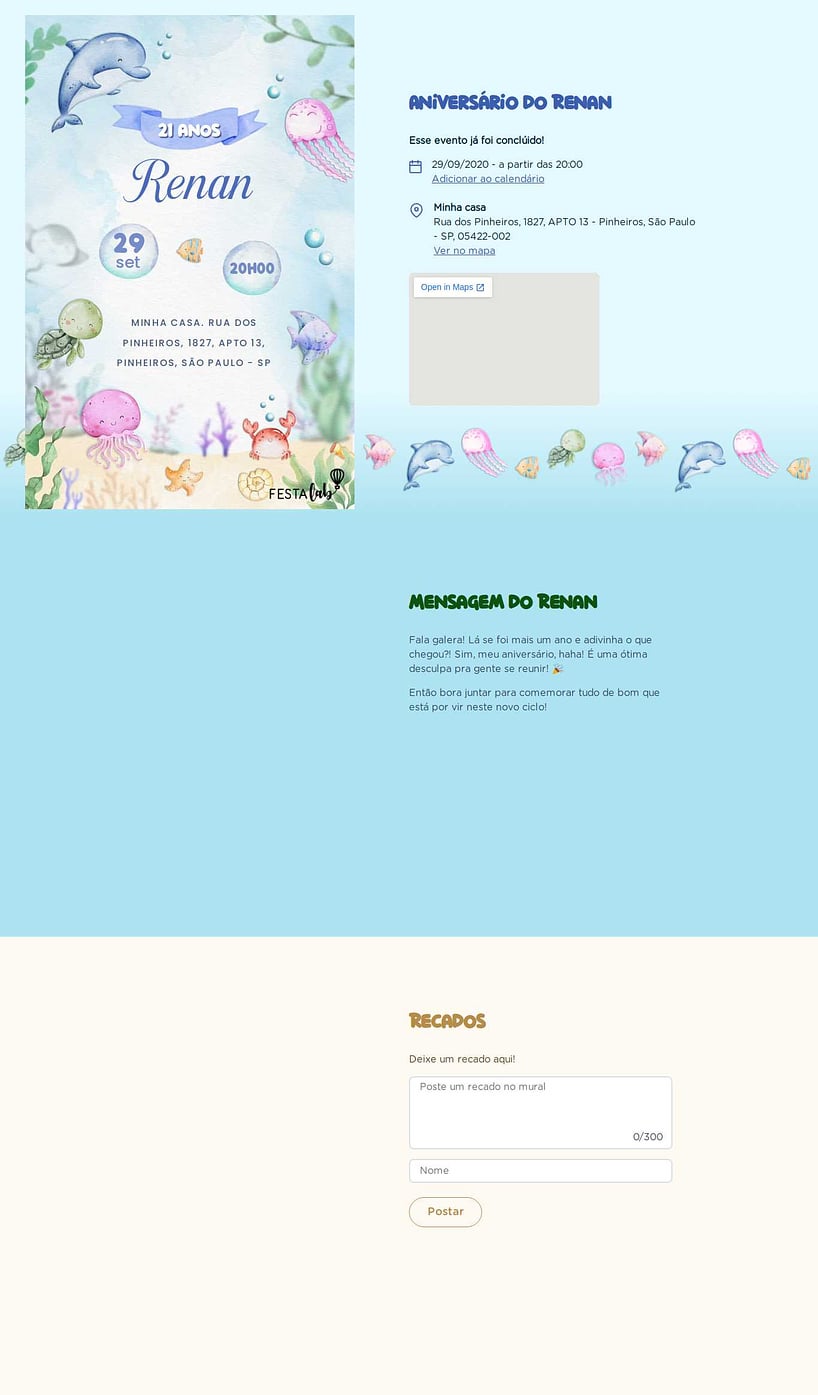 Vibe de Aniversario - Fundo do Mar Encantado Azul