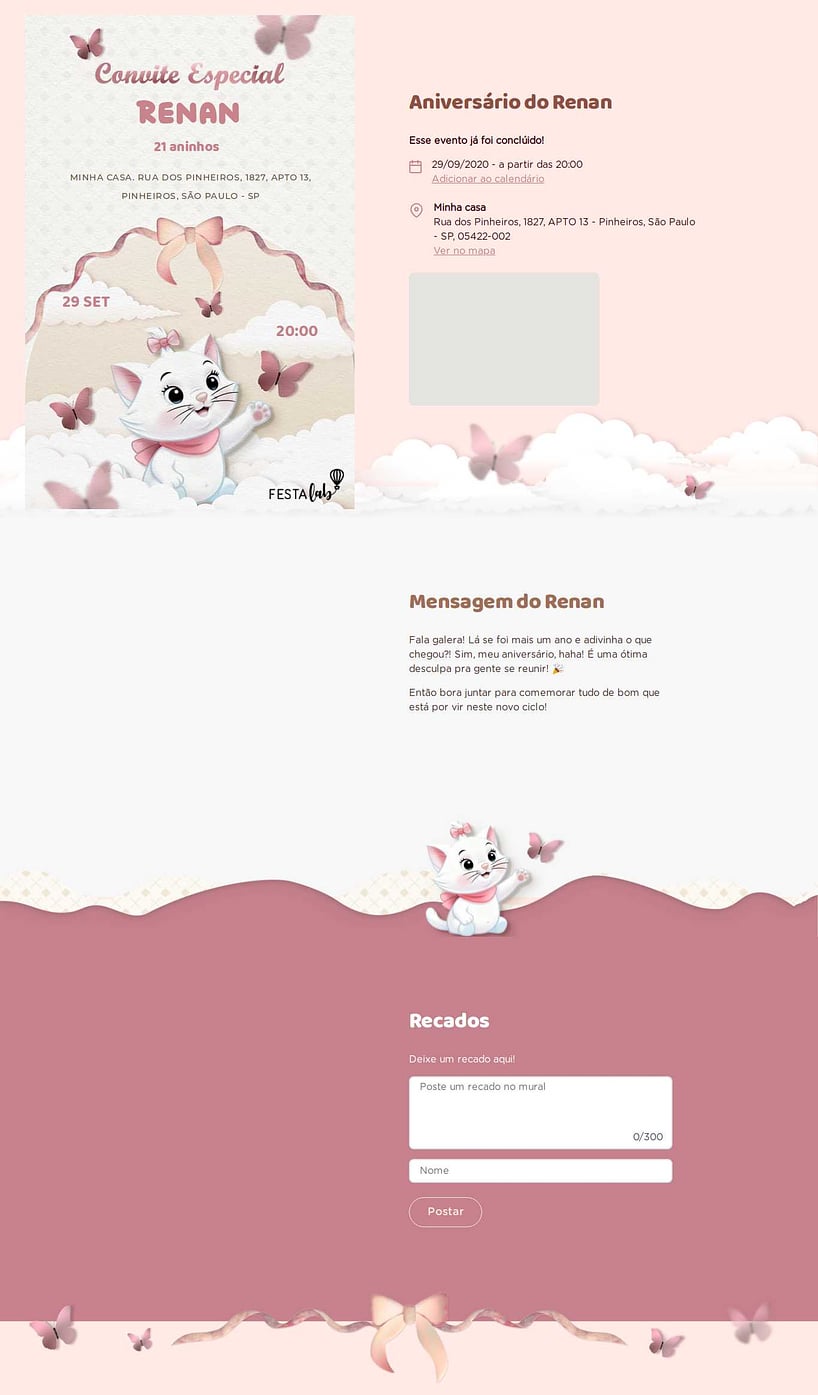 Convite online de aniversário - Gata Marie Baby| FestaLab