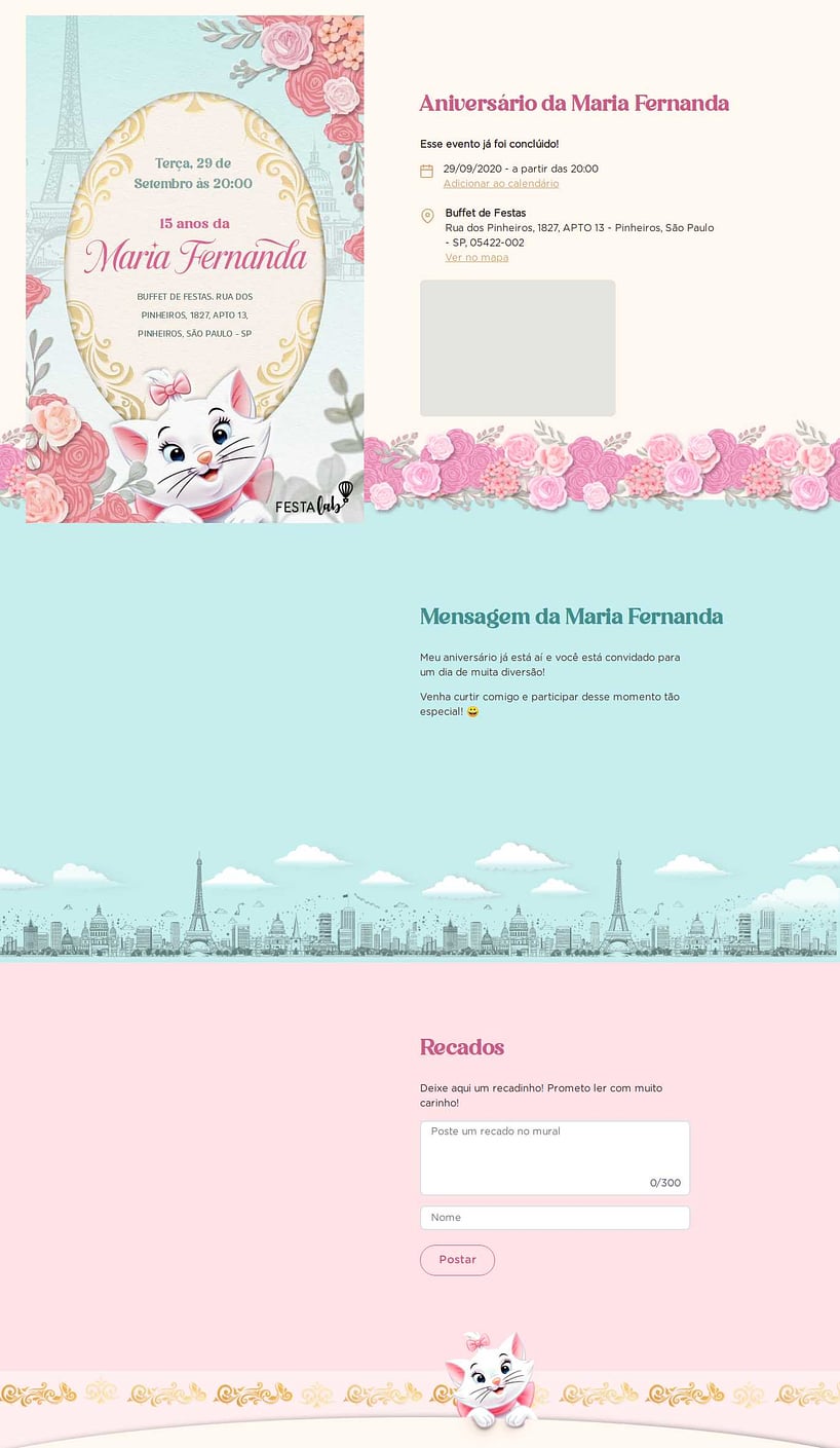 Convite online de aniversário - Gata Marie Charmosa| FestaLab