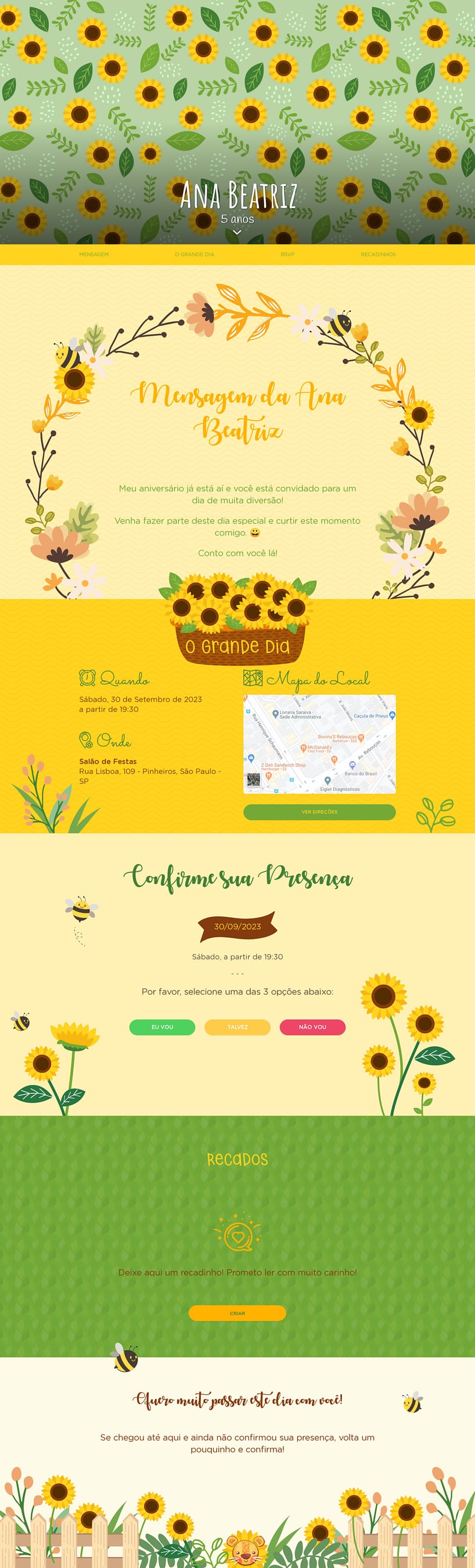 Convite online de aniversário - Girassol| FestaLab