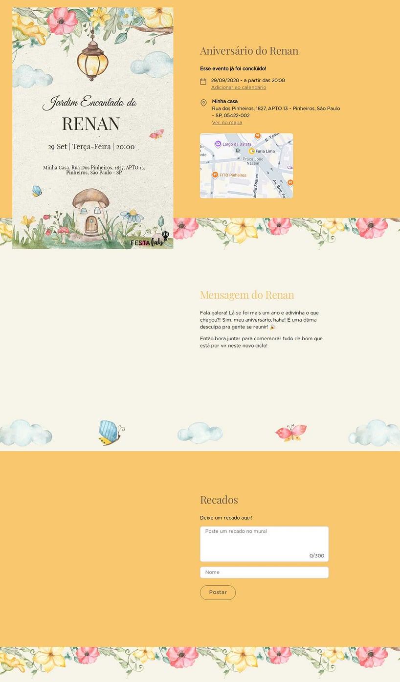 Vibe de Aniversario - Jardim encantado amarela