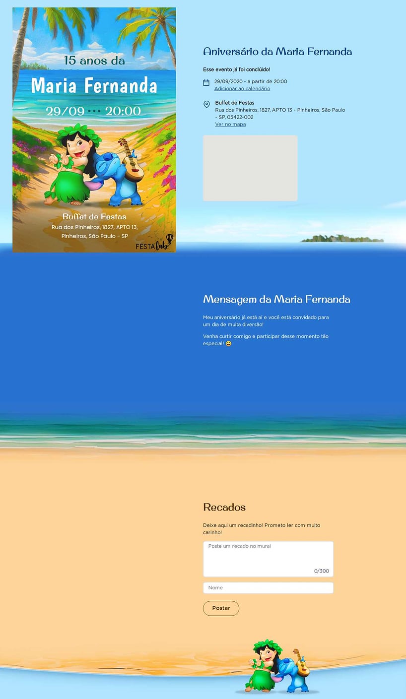 Vibe de Aniversario - Lilo Stitch na praia