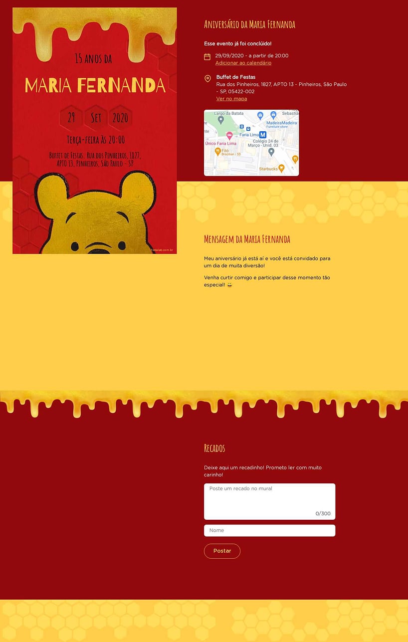 Convite online de aniversário - Ursinho Pooh| FestaLab