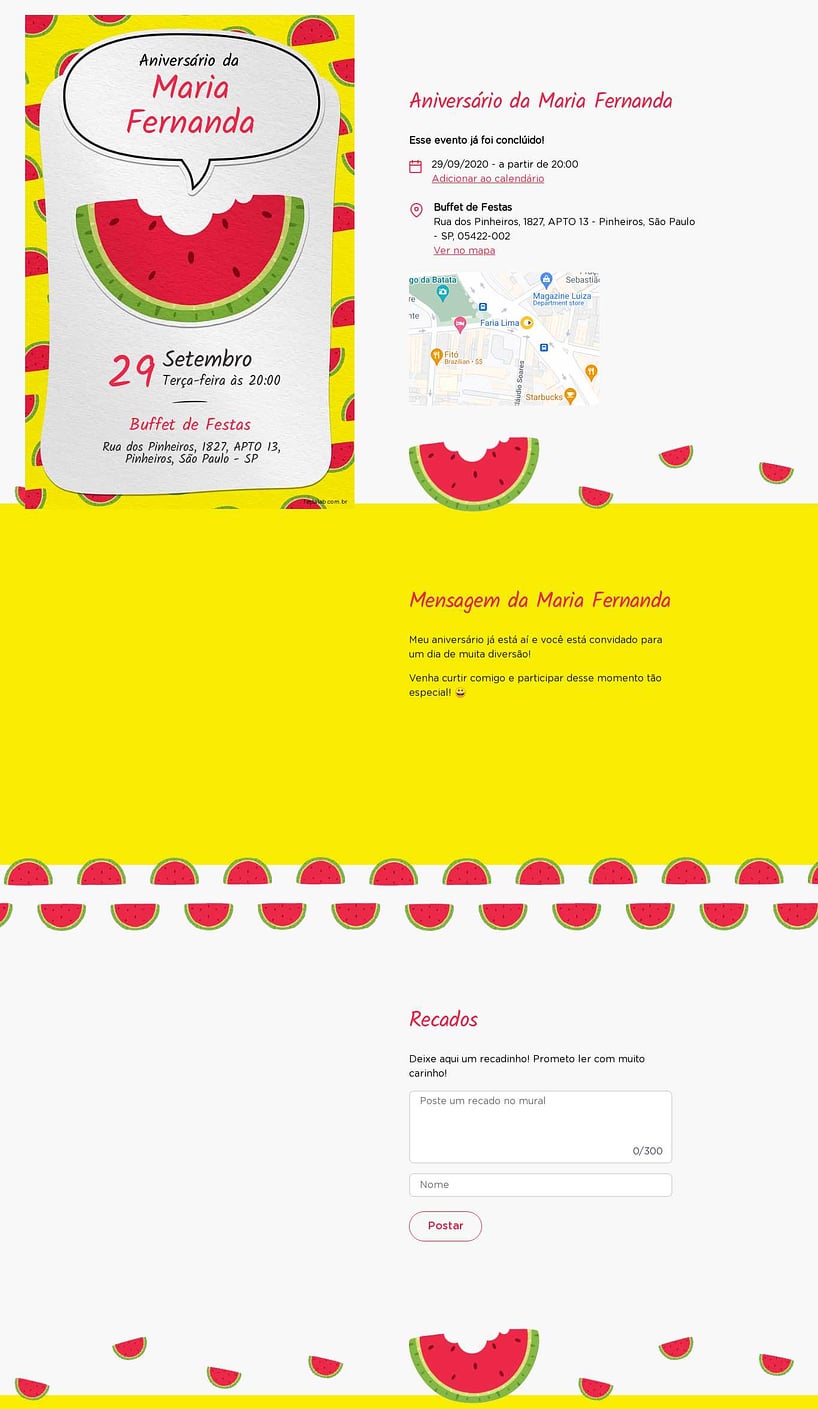 Convite online de aniversário - Melancia da magali amarelo| FestaLab
