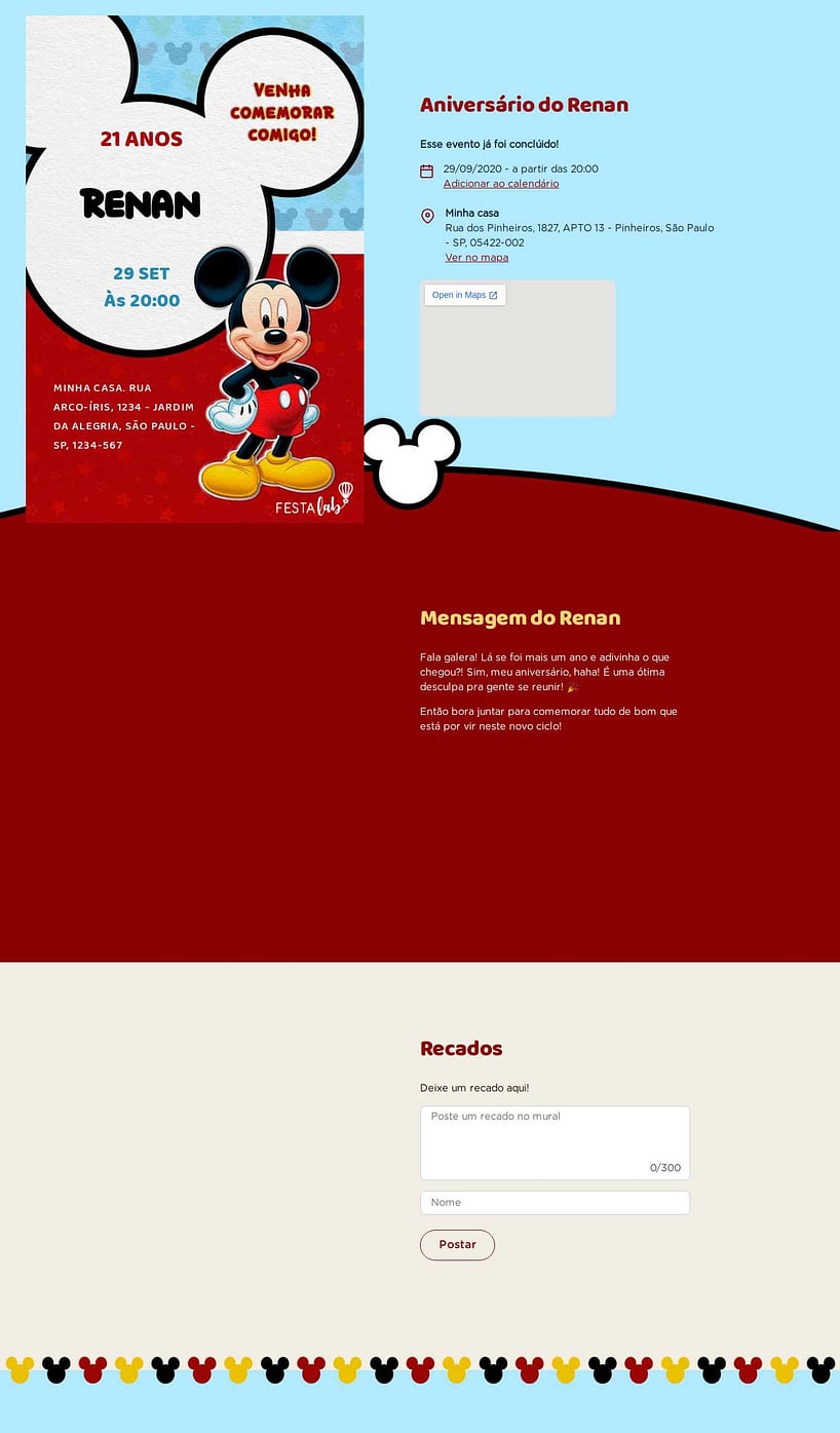 Convite online de aniversário - Mickey Azul| FestaLab