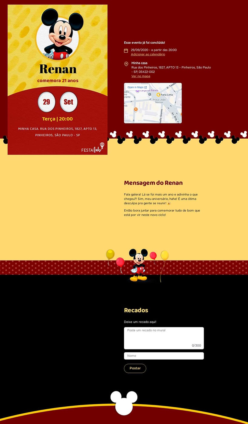 Convite online de aniversário - Mickey Clássico| FestaLab