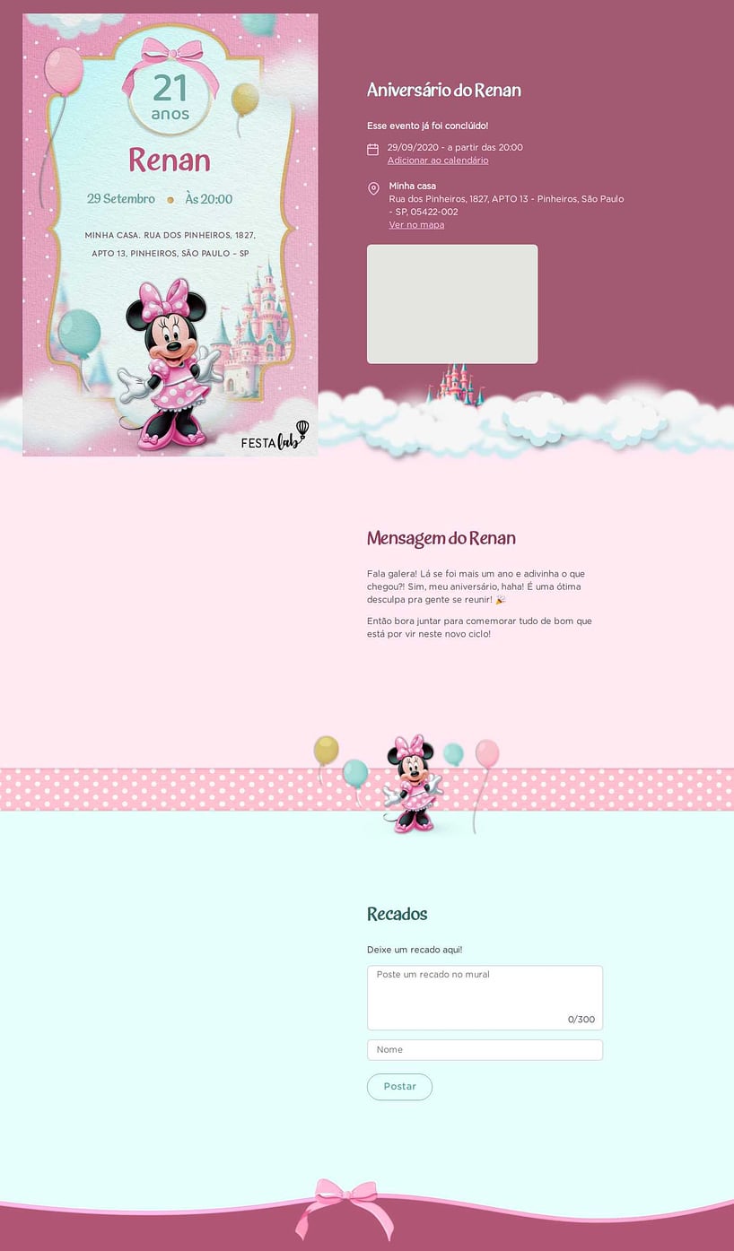 Vibe de Aniversario - Minnie cor de Rosa