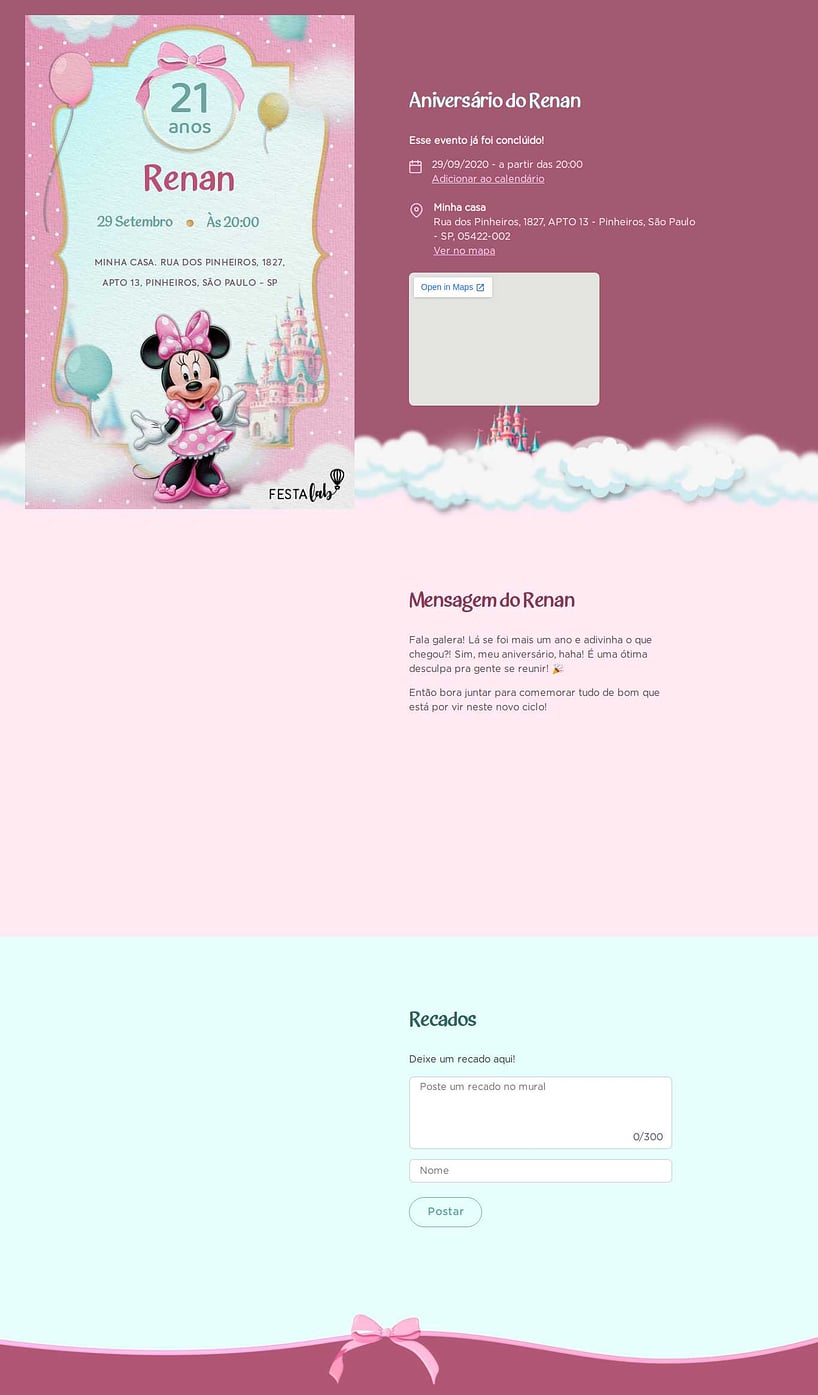 Vibe de Aniversario - Minnie cor de Rosa