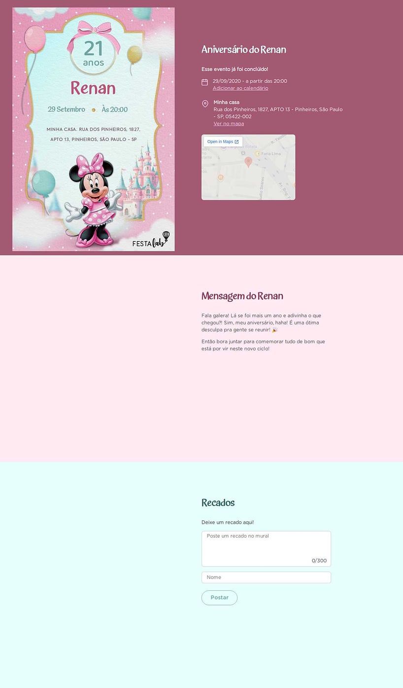 Vibe de Aniversario - Minnie cor de Rosa