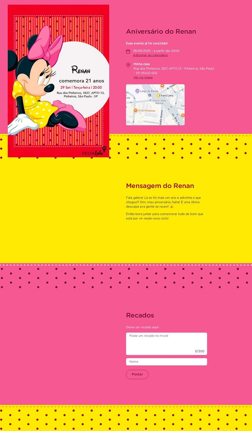 Convite online de aniversário - minnie mouse rosa| FestaLab