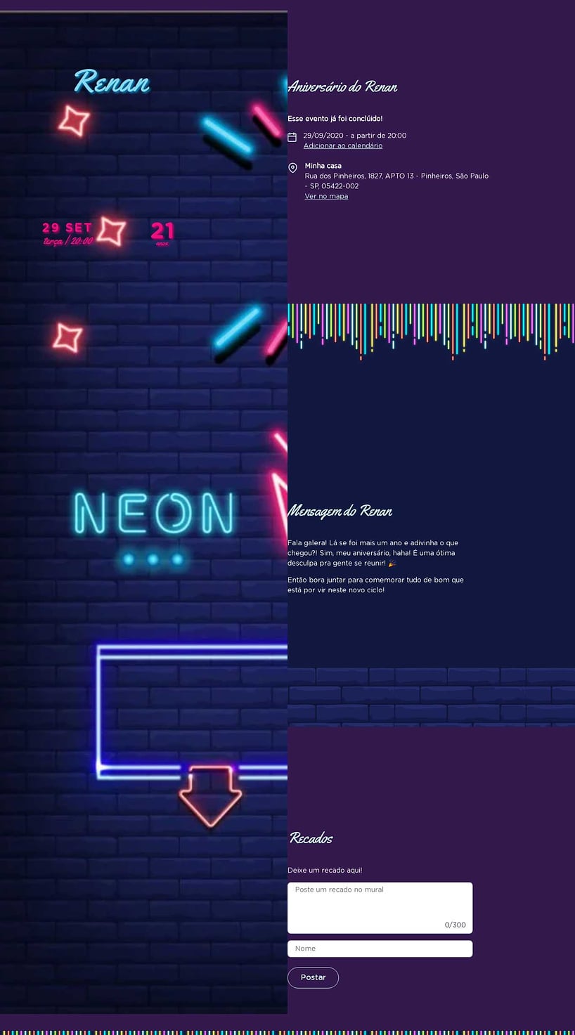 Convite online de aniversário - Neon| Festalab