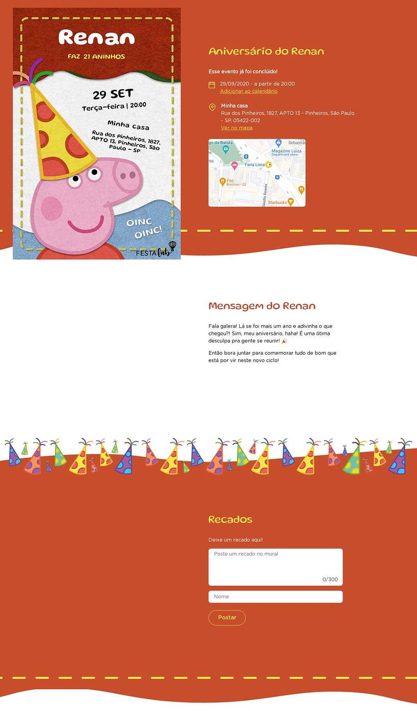 ▷ Convite Digital Casa Peppa Pig, GRÁTIS