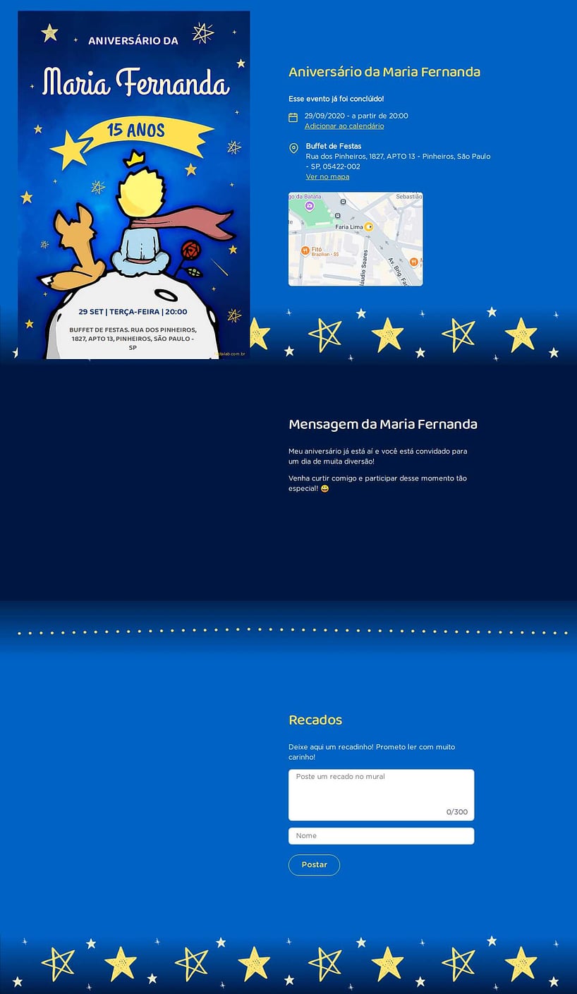 Convite online de aniversário - Pequeno Príncipe| FestaLab