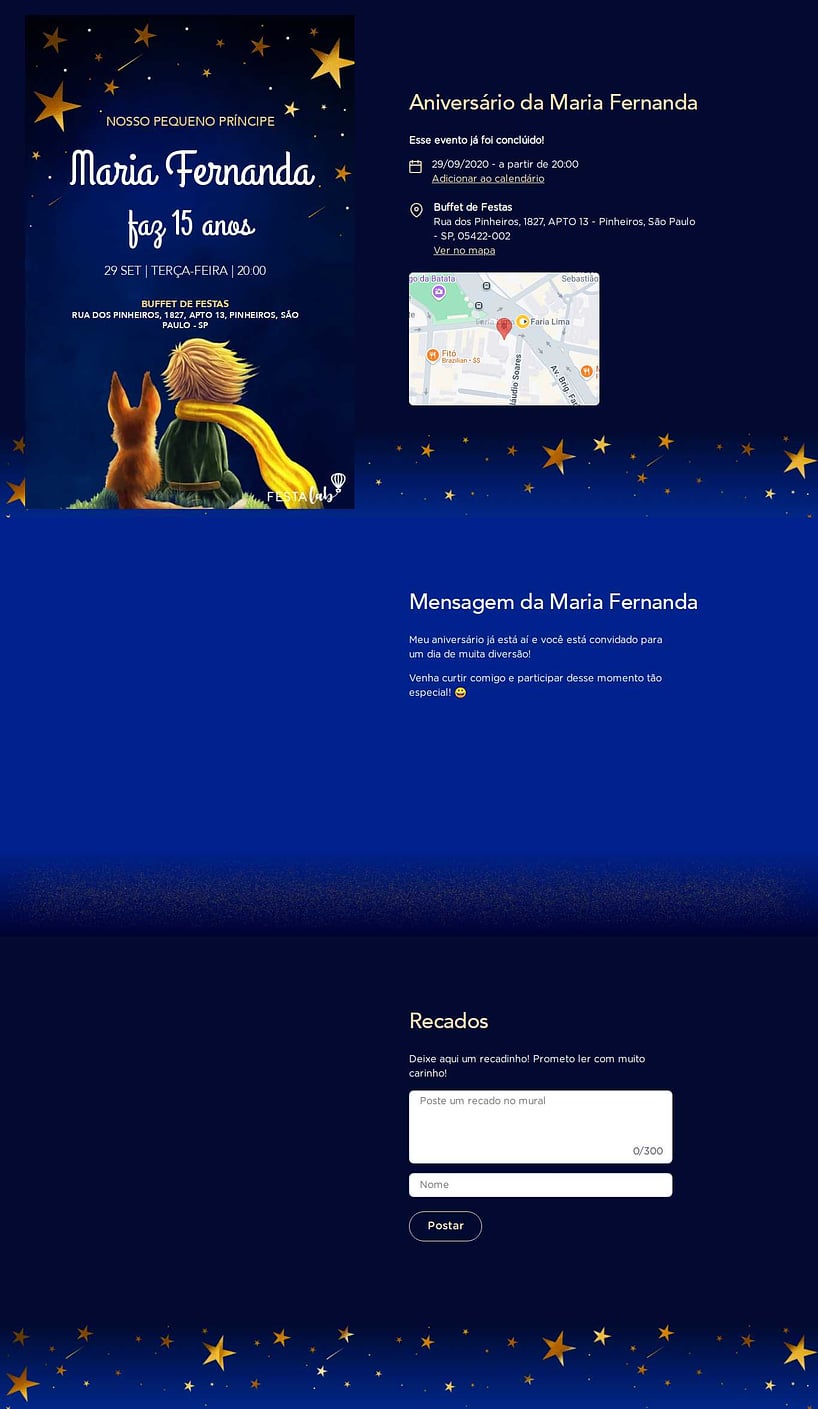 Convite online de aniversário - Pequeno Príncipe| FestaLab