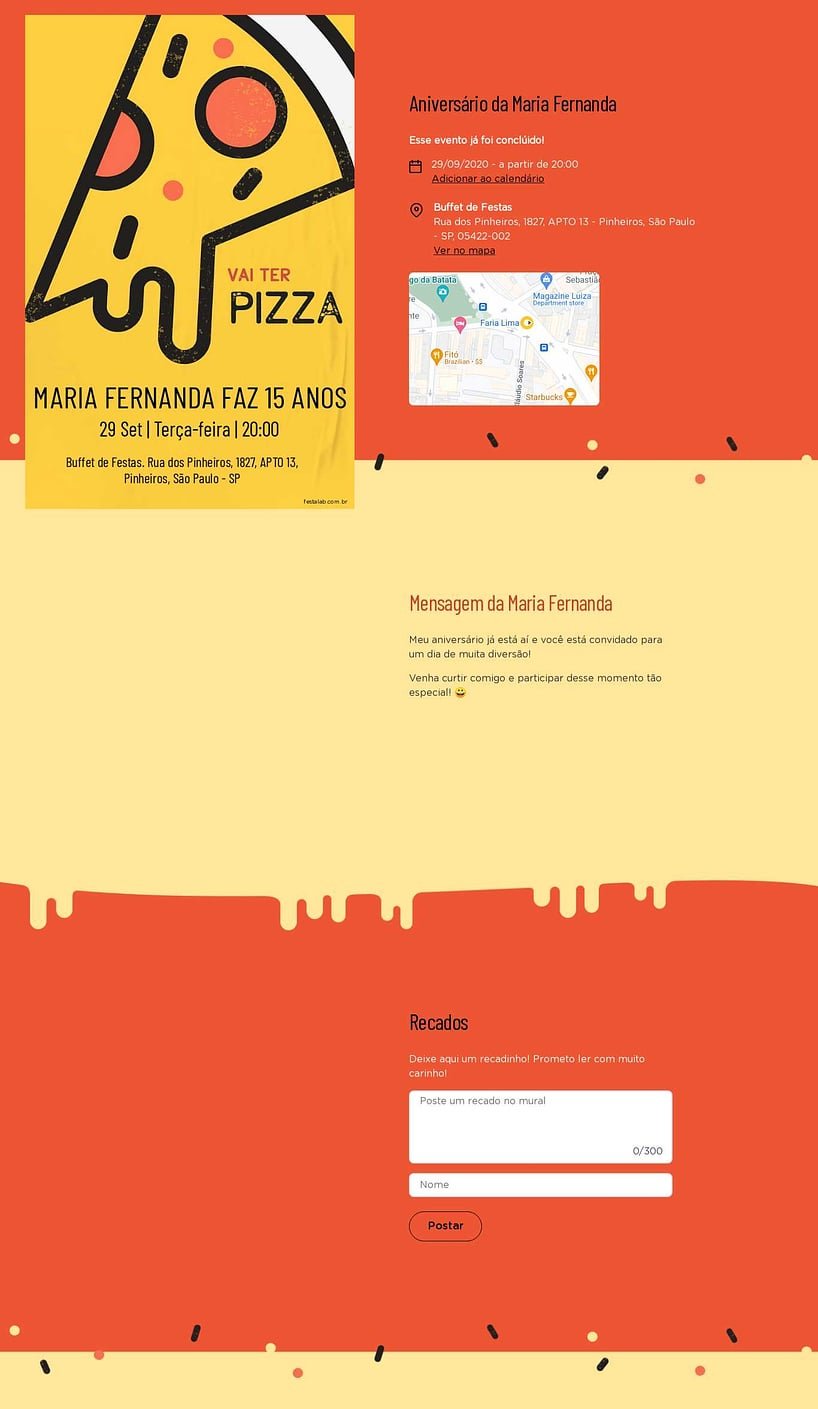 Convite online de pizzaria edite grátis