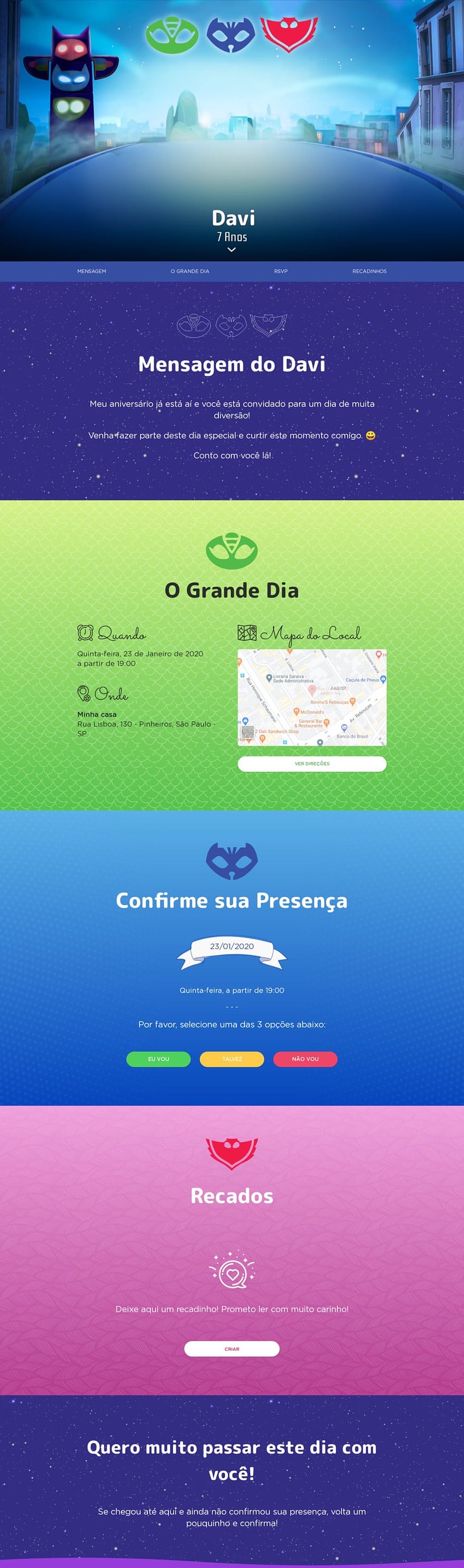 Convite online de aniversário - PJ Masks| FestaLab