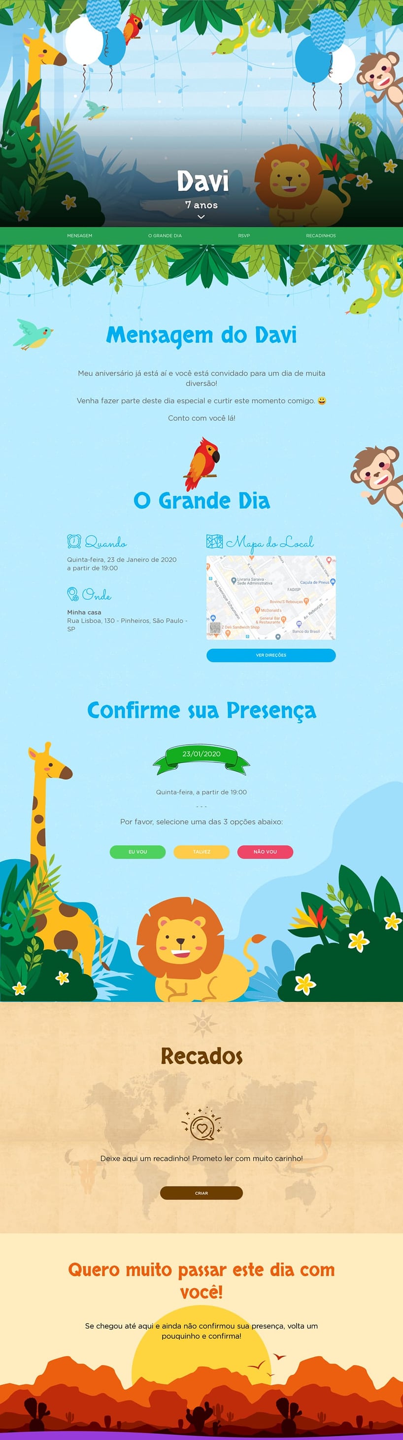 Convite online de aniversário - Safari| FestaLab