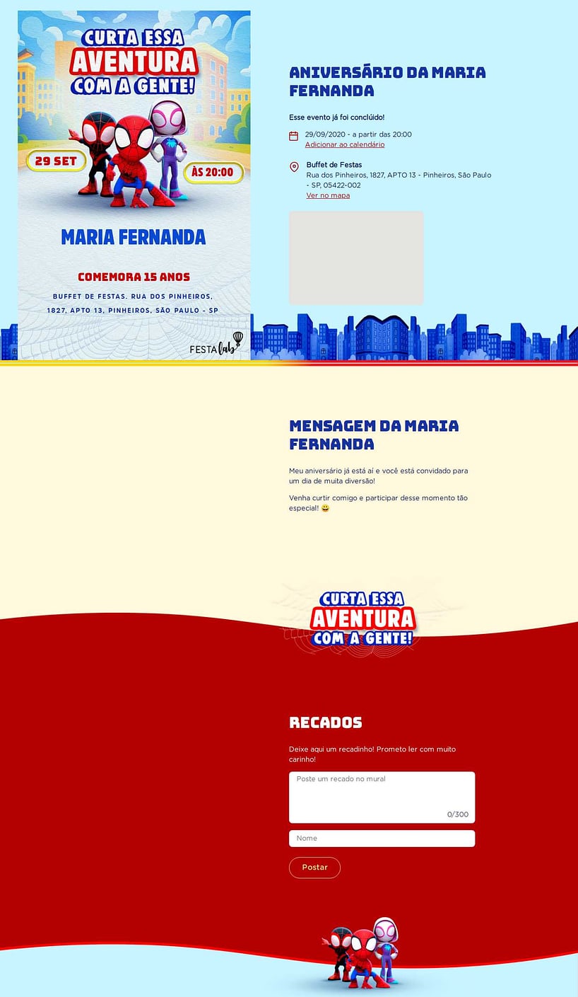 Convite online de aniversário - Spidey e seus amigos| FestaLab