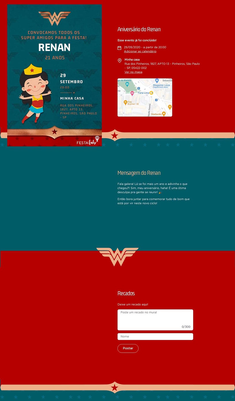 Convite online de aniversário - Menina Maravilha Verde| FestaLab