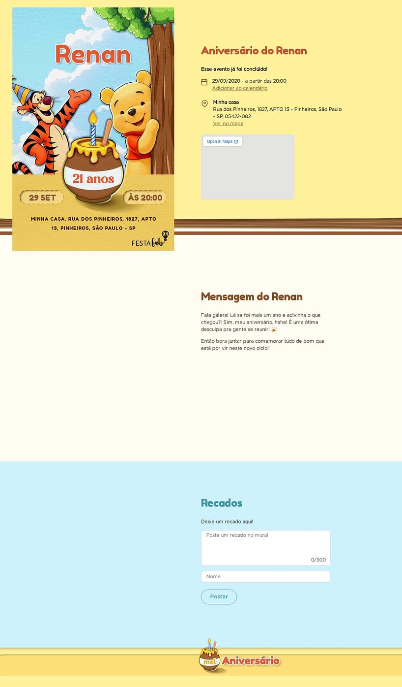 Convite online de aniversário - Urso Pooh| FestaLab