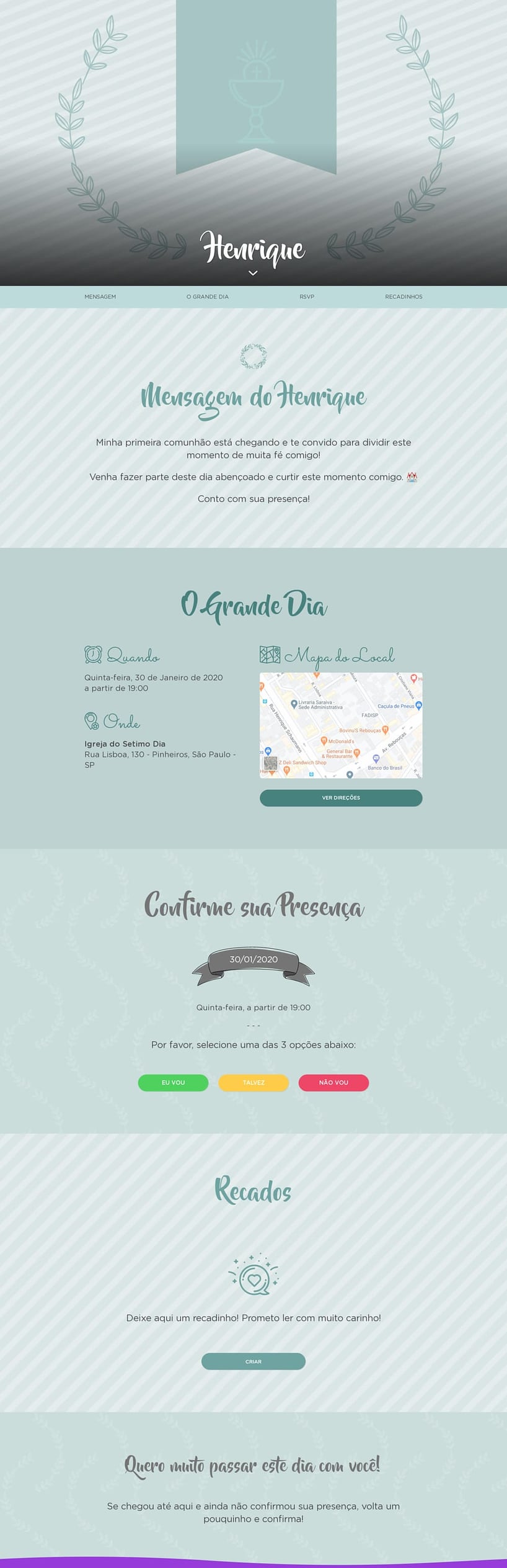Convite Online Batizado - Coroa de Louros | FestaLab