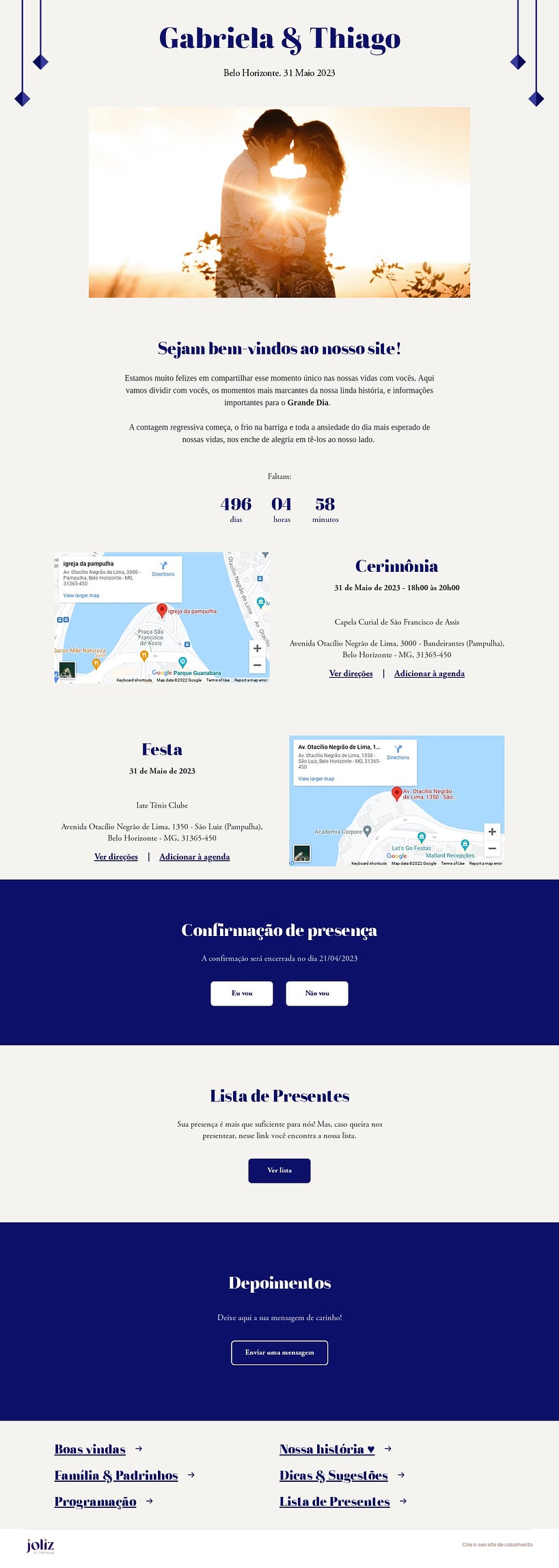 Crie seu site de Casamento - Classico Azul| FestaLab