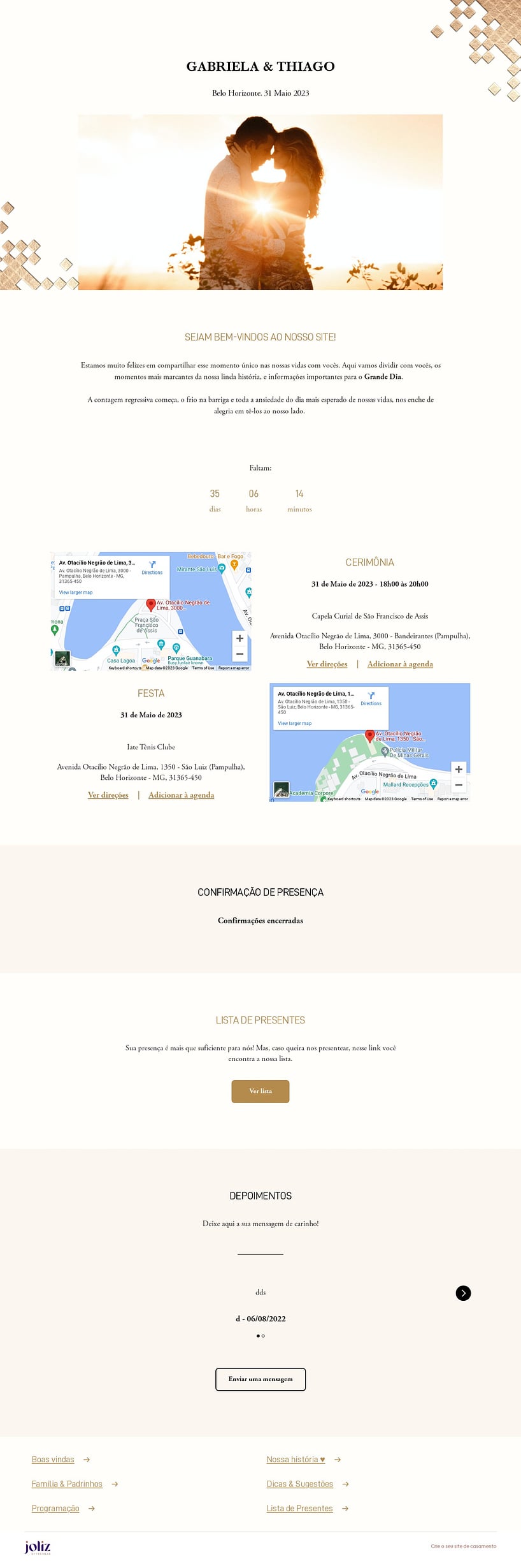 Crie seu site de Casamento - Clássico Letra Dourada| FestaLab