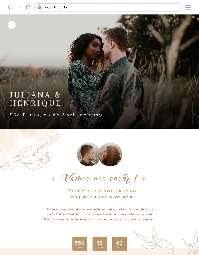 Crie seu site de Casamento - Flor Dourada| Festalab